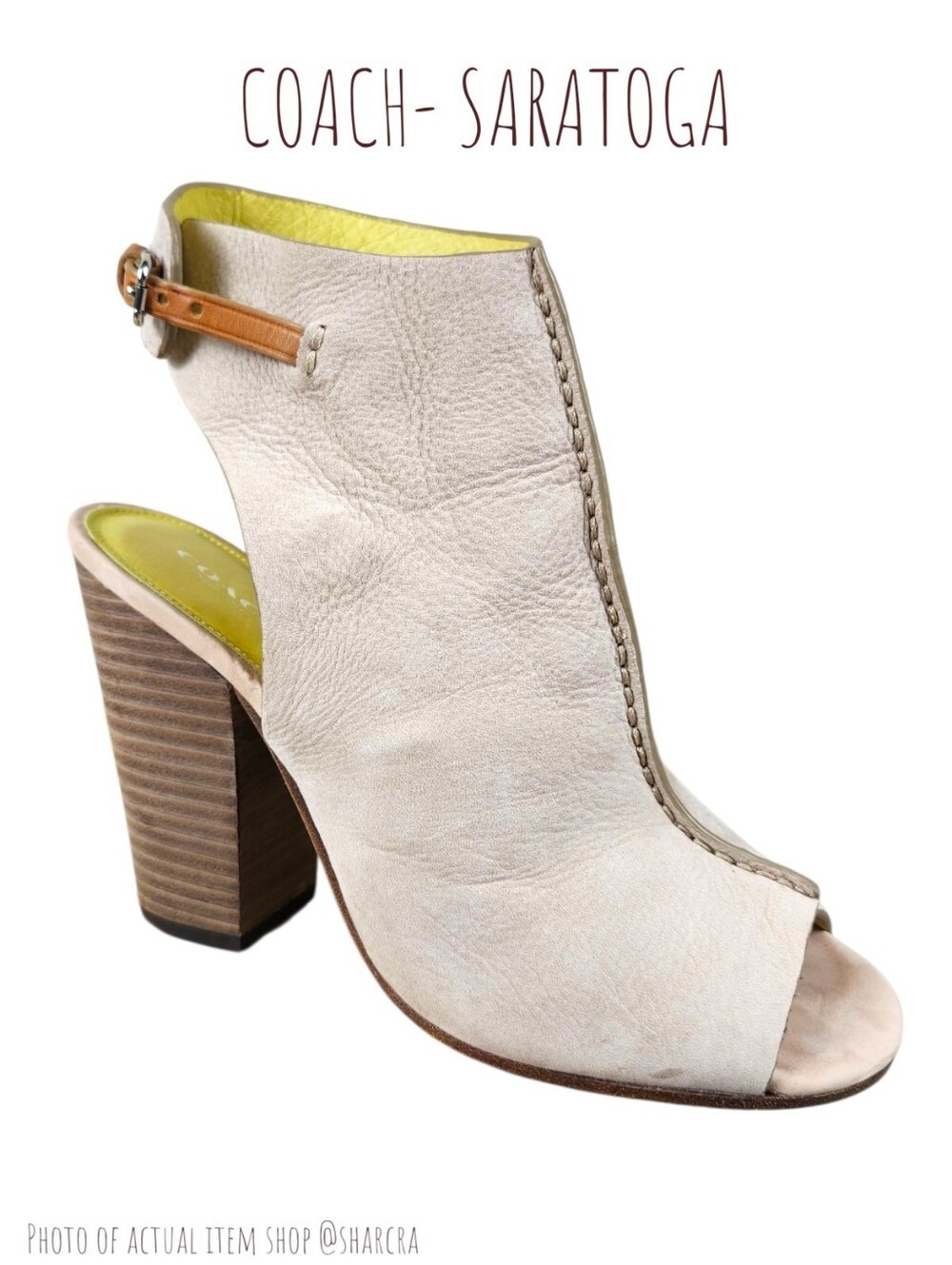 Coach Saratoga Women 9 Nubuck Open Toe Bootie Block Heel Slingback Mule Q4663